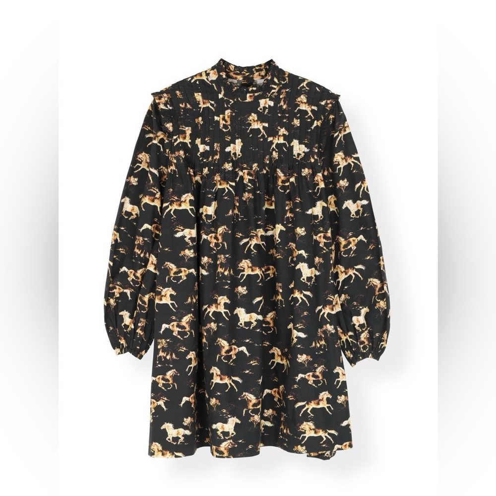 GANNI Cotton Poplin Horse Print Dress